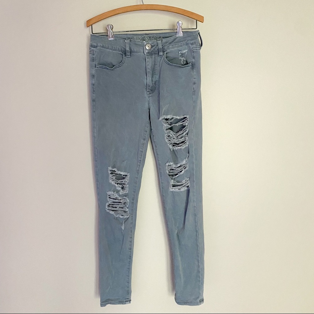 American Eagle Distressed Hi-Rise Jeggings Grey